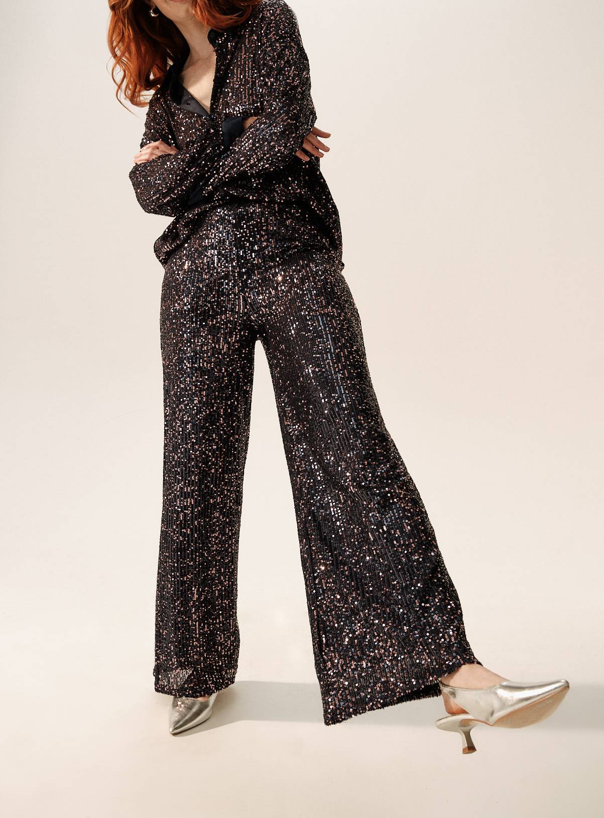 Purple Two-Tone Sequin Wide Leg Co-ord Trousers  8 - Image 3